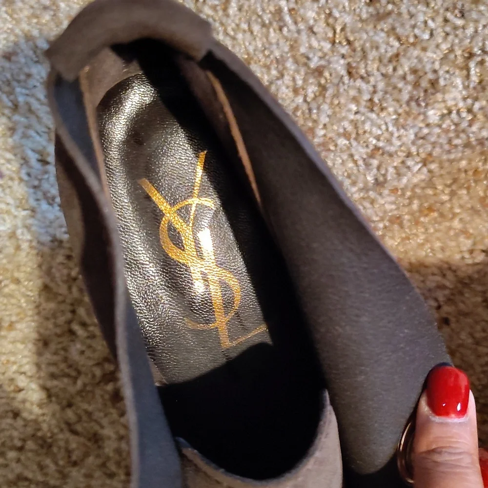 YSL Suede Brown Wedge Ankle Boots Sz 10 - Picture 8 of 8